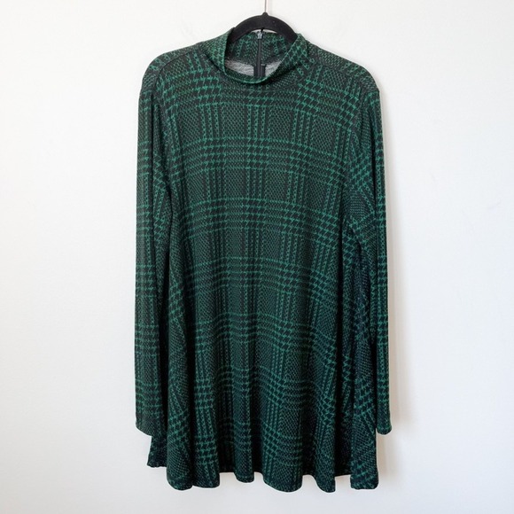 John Mark Green Tartan Plaid Mock Neck Knit Swing Tunic Top Womens Large - Picture 1 of 9